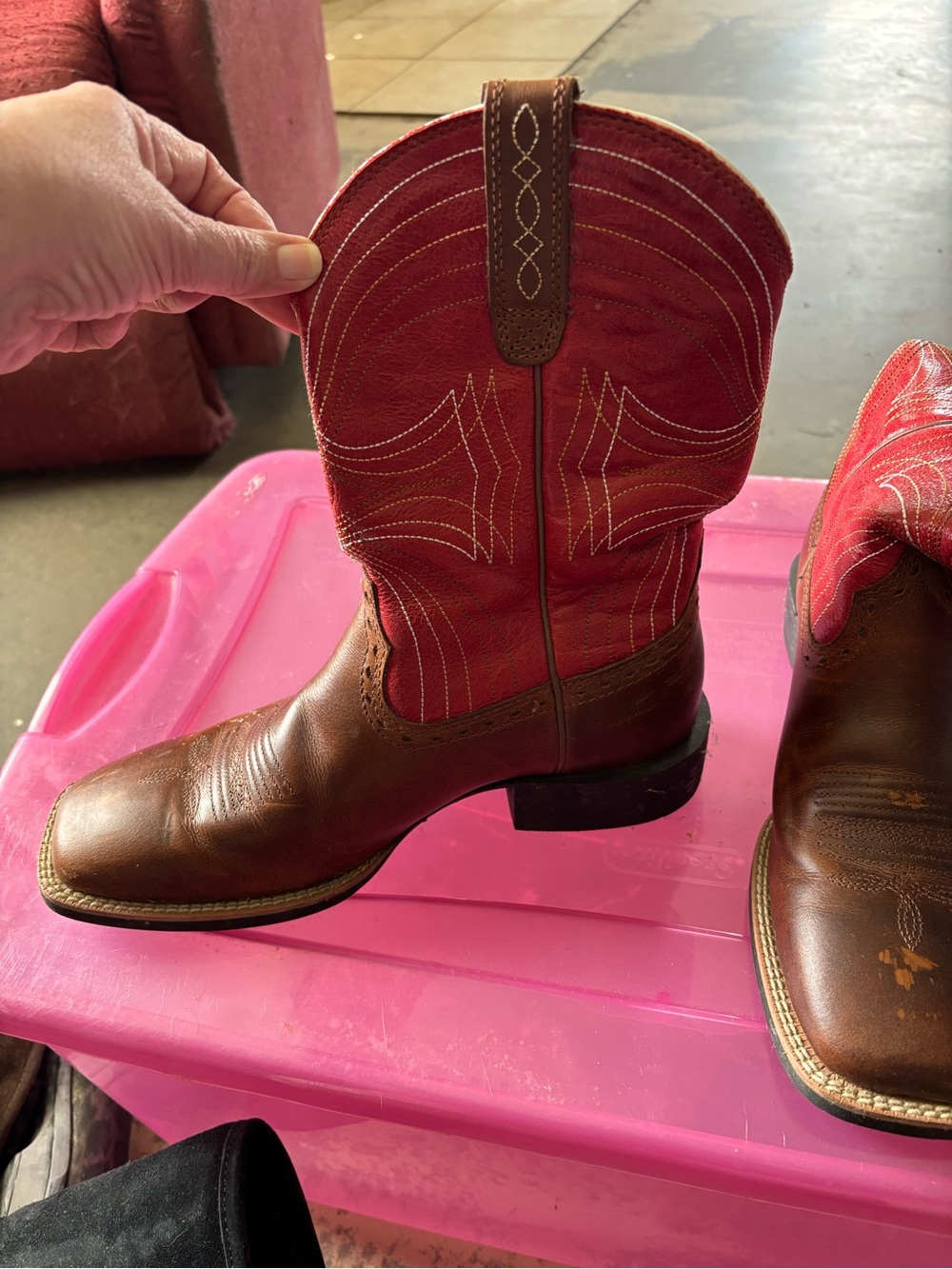 Ariat Brown Leather Boots with Red Western Shaft 8D